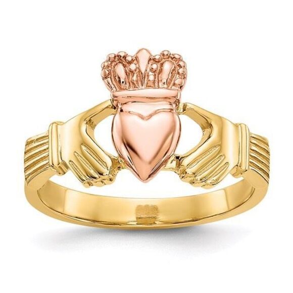 14k Two-tone Polished Claddagh Ring - Picture 1 of 5